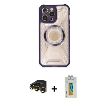 MARSİLYAN™- iPhone 14 Pro Max Kılıf Kutup Modern - Siyah Polymer Nano Ekran Koruyucu + Raze Metal Kamera Lens - GD