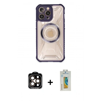 MARSİLYAN™- iPhone 14 Pro Max Kılıf Kutup Modern - Siyah Polymer Nano Ekran Koruyucu + PVD Metal Kamera Lens - TU