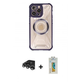 MARSİLYAN™- iPhone 14 Pro Max Kılıf Kutup Modern - Siyah Polymer Nano Ekran Koruyucu + Raze Metal Kamera Lens - GS