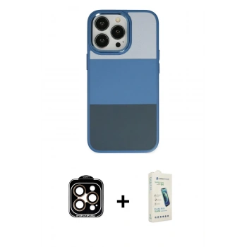 MARSİLYAN™- iPhone 14 Pro Max Kılıf Kutup Özel Seri - Şeffaf Pasifik Cam Ekran Koruyucu + PVD Metal Kamera Lens - TU