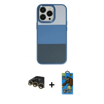 MARSİLYAN™- iPhone 14 Pro Max Kılıf Kutup Özel Seri - Siyah 18D Cam Ekran Koruyucu + Raze Metal Kamera Lens - GD