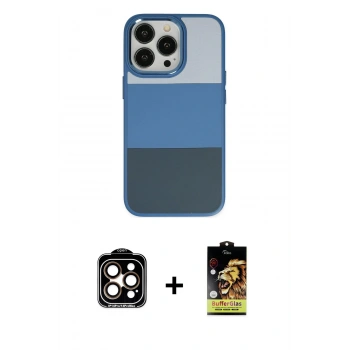 MARSİLYAN™- iPhone 14 Pro Max Kılıf Kutup Özel Seri - Siyah Buffer Cam Ekran Koruyucu + PVD Metal Kamera Lens - TU