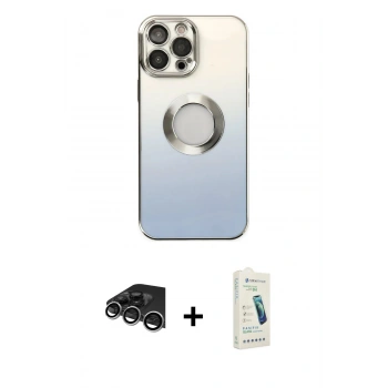 MARSİLYAN™- iPhone 14 Pro Max Kılıf Kutup Yansıma Özel Seri - Şeffaf Pasifik Cam Ekran Koruyucu + Raze Metal Kamera Lens - GS