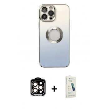 MARSİLYAN™- iPhone 14 Pro Max Kılıf Kutup Yansıma Özel Seri - Şeffaf Pasifik Cam Ekran Koruyucu + PVD Metal Kamera Lens - TU
