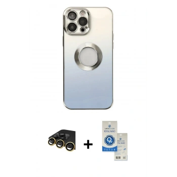 MARSİLYAN™- iPhone 14 Pro Max Kılıf Kutup Yansıma Özel Seri - Şeffaf Royal Nano Ekran Koruyucu + Raze Metal Kamera Lens - GD