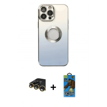MARSİLYAN™- iPhone 14 Pro Max Kılıf Kutup Yansıma Özel Seri - Siyah 18D Cam Ekran Koruyucu + Raze Metal Kamera Lens - GD