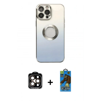 MARSİLYAN™- iPhone 14 Pro Max Kılıf Kutup Yansıma Özel Seri - Siyah 18D Cam Ekran Koruyucu + PVD Metal Kamera Lens - TU
