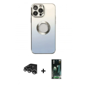 MARSİLYAN™- iPhone 14 Pro Max Kılıf Kutup Yansıma Özel Seri - Siyah 360 Mat Full Body Arka Koruyucu + Raze Metal Kamera Lens - GS