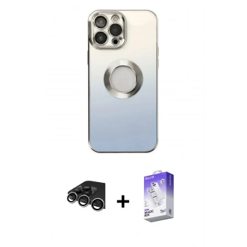 MARSİLYAN™- iPhone 14 Pro Max Kılıf Kutup Yansıma Özel Seri - Siyah Bilvis 5in1 3D Magic Cam Ekran Koruyucu + Raze Metal Kamera Lens - GS