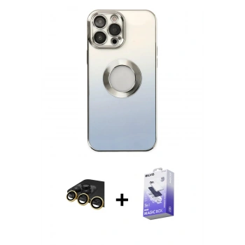 MARSİLYAN™- iPhone 14 Pro Max Kılıf Kutup Yansıma Özel Seri - Siyah Bilvis 5in1 5D Magic Hayalet Cam Ekran Koruyucu + Raze Metal Kamera Lens - GD