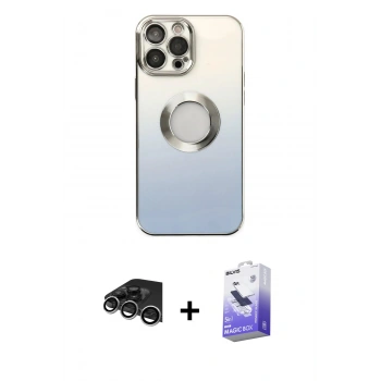 MARSİLYAN™- iPhone 14 Pro Max Kılıf Kutup Yansıma Özel Seri - Siyah Bilvis 5in1 5D Magic Hayalet Cam Ekran Koruyucu + Raze Metal Kamera Lens - GS