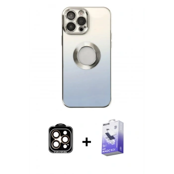 MARSİLYAN™- iPhone 14 Pro Max Kılıf Kutup Yansıma Özel Seri - Siyah Bilvis 5in1 5D Magic Hayalet Cam Ekran Koruyucu + PVD Metal Kamera Lens - TU
