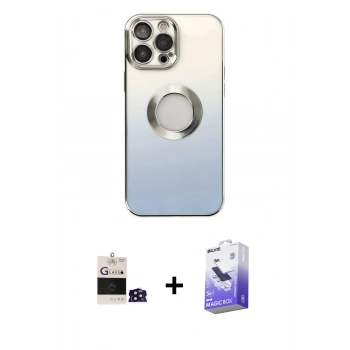 MARSİLYAN™- iPhone 14 Pro Max Kılıf Kutup Yansıma Özel Seri - Siyah Bilvis 5in1 5D Magic Hayalet Cam Ekran Koruyucu + Bilvis Titan Kamera Lens - DNMR