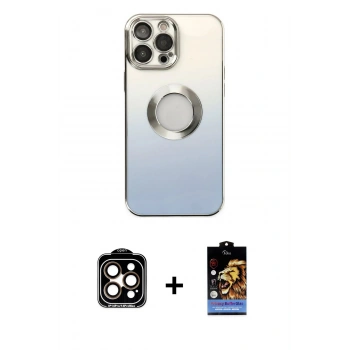 MARSİLYAN™- iPhone 14 Pro Max Kılıf Kutup Yansıma Özel Seri - Siyah Buffer Hayalet Cam Ekran Koruyucu + PVD Metal Kamera Lens - TU