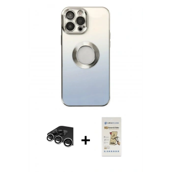 MARSİLYAN™- iPhone 14 Pro Max Kılıf Kutup Yansıma Özel Seri - Siyah Mat Seramik Nano Ekran Koruyucu + Raze Metal Kamera Lens - GS