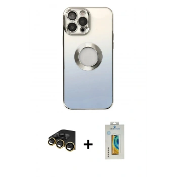 MARSİLYAN™- iPhone 14 Pro Max Kılıf Kutup Yansıma Özel Seri - Siyah Polymer Nano Ekran Koruyucu + Raze Metal Kamera Lens - GD