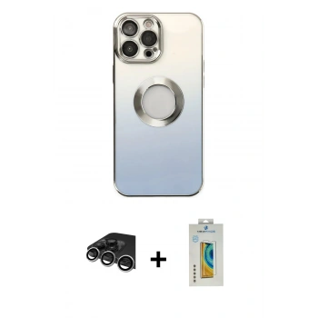 MARSİLYAN™- iPhone 14 Pro Max Kılıf Kutup Yansıma Özel Seri - Siyah Polymer Nano Ekran Koruyucu + Raze Metal Kamera Lens - GS