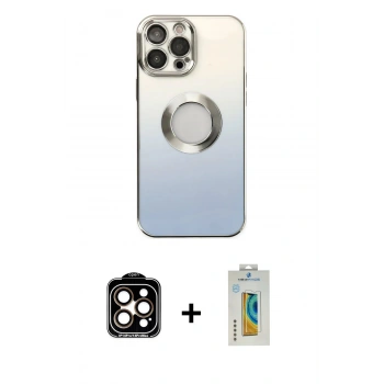 MARSİLYAN™- iPhone 14 Pro Max Kılıf Kutup Yansıma Özel Seri - Siyah Polymer Nano Ekran Koruyucu + PVD Metal Kamera Lens - TU