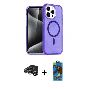 MARSİLYAN™- iPhone 14 Pro Max Kılıf Nova Asil Prime - Siyah 18D Cam Ekran Koruyucu + Raze Metal Kamera Lens - GS