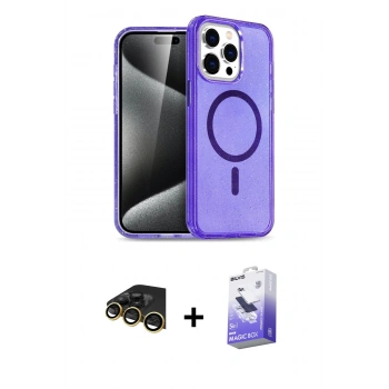 MARSİLYAN™- iPhone 14 Pro Max Kılıf Nova Asil Prime - Siyah Bilvis 5in1 5D Magic Hayalet Cam Ekran Koruyucu + Raze Metal Kamera Lens - GD