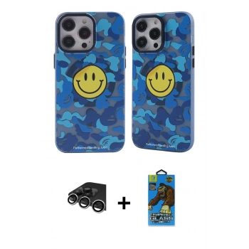 MARSİLYAN™- iPhone 14 Pro Max Kılıf Nova Doku Koleksiyonu - Siyah 18D Cam Ekran Koruyucu + Raze Metal Kamera Lens - GS