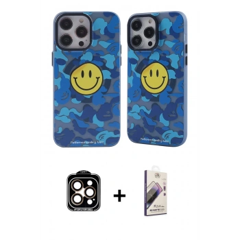 MARSİLYAN™- iPhone 14 Pro Max Kılıf Nova Doku Koleksiyonu - Siyah Bilvis 3D Mat Cam Ekran Koruyucu + PVD Metal Kamera Lens - TU