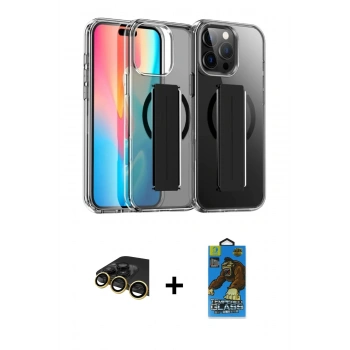 MARSİLYAN™- iPhone 14 Pro Max Kılıf Nova Işık Koleksiyonu - Siyah 18D Cam Ekran Koruyucu + Raze Metal Kamera Lens - GD