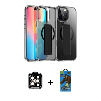 MARSİLYAN™- iPhone 14 Pro Max Kılıf Nova Işık Koleksiyonu - Siyah 18D Cam Ekran Koruyucu + PVD Metal Kamera Lens - TU