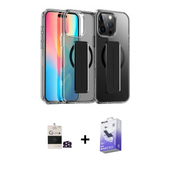 MARSİLYAN™- iPhone 14 Pro Max Kılıf Nova Işık Koleksiyonu - Siyah Bilvis 5in1 5D Magic Hayalet Cam Ekran Koruyucu + Bilvis Titan Kamera Lens - GD