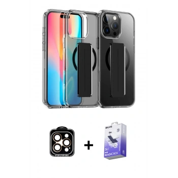 MARSİLYAN™- iPhone 14 Pro Max Kılıf Nova Işık Koleksiyonu - Siyah Bilvis 5in1 5D Magic Hayalet Cam Ekran Koruyucu + PVD Metal Kamera Lens - TU