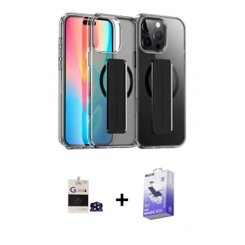 MARSİLYAN™- iPhone 14 Pro Max Kılıf Nova Işık Koleksiyonu - Siyah Bilvis 5in1 5D Magic Hayalet Cam Ekran Koruyucu + Bilvis Titan Kamera Lens - DNMR
