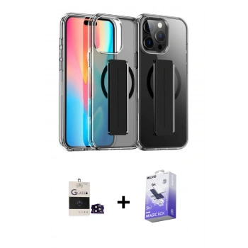 MARSİLYAN™- iPhone 14 Pro Max Kılıf Nova Işık Koleksiyonu - Siyah Bilvis 5in1 5D Magic Hayalet Cam Ekran Koruyucu + Bilvis Titan Kamera Lens - SH