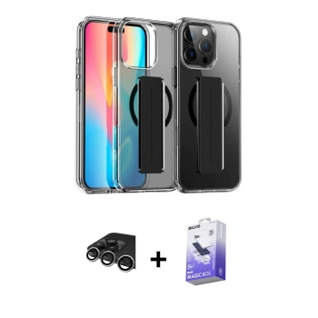 MARSİLYAN™- iPhone 14 Pro Max Kılıf Nova Işık Koleksiyonu - Siyah Bilvis 5in1 5D Magic Hayalet Cam Ekran Koruyucu + Raze Metal Kamera Lens - GS
