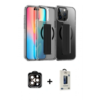 MARSİLYAN™- iPhone 14 Pro Max Kılıf Nova Işık Koleksiyonu - Siyah Bilvis Hayalet Cam Ekran Koruyucu + PVD Metal Kamera Lens - TU