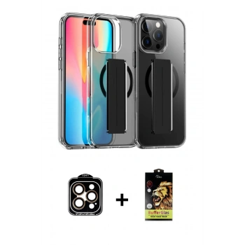 MARSİLYAN™- iPhone 14 Pro Max Kılıf Nova Işık Koleksiyonu - Siyah Buffer Cam Ekran Koruyucu + PVD Metal Kamera Lens - TU