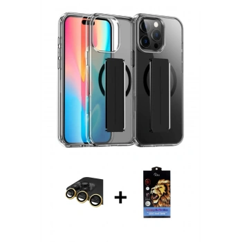 MARSİLYAN™- iPhone 14 Pro Max Kılıf Nova Işık Koleksiyonu - Siyah Buffer Hayalet Cam Ekran Koruyucu + Raze Metal Kamera Lens - GD