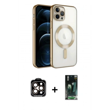 MARSİLYAN™- iPhone 14 Pro Max Kılıf Nova Işık Özel Seri - Şeffaf 360 Full Body Arka Koruyucu + PVD Metal Kamera Lens - TU