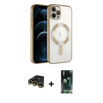 MARSİLYAN™- iPhone 14 Pro Max Kılıf Nova Işık Özel Seri - Şeffaf 360 Full Body Arka Koruyucu + Raze Metal Kamera Lens - GD