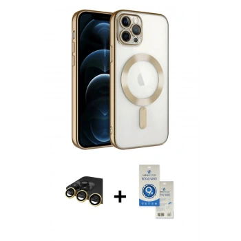 MARSİLYAN™- iPhone 14 Pro Max Kılıf Nova Işık Özel Seri - Şeffaf Royal Nano Ekran Koruyucu + Raze Metal Kamera Lens - GD