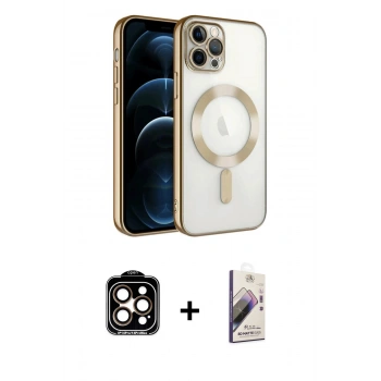 MARSİLYAN™- iPhone 14 Pro Max Kılıf Nova Işık Özel Seri - Siyah Bilvis 3D Mat Cam Ekran Koruyucu + PVD Metal Kamera Lens - TU
