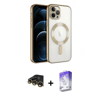 MARSİLYAN™- iPhone 14 Pro Max Kılıf Nova Işık Özel Seri - Siyah Bilvis 5in1 3D Magic Cam Ekran Koruyucu + Raze Metal Kamera Lens - GD