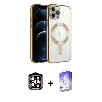 MARSİLYAN™- iPhone 14 Pro Max Kılıf Nova Işık Özel Seri - Siyah Bilvis 5in1 3D Magic Cam Ekran Koruyucu + PVD Metal Kamera Lens - TU