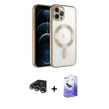 MARSİLYAN™- iPhone 14 Pro Max Kılıf Nova Işık Özel Seri - Siyah Bilvis 5in1 5D Magic Hayalet Cam Ekran Koruyucu + Raze Metal Kamera Lens - GS