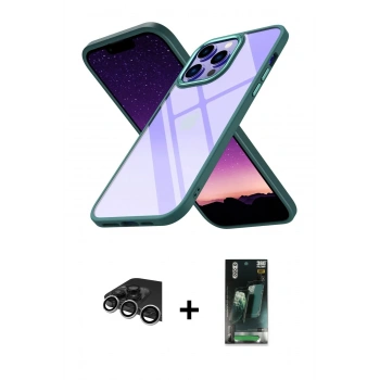MARSİLYAN™- iPhone 14 Pro Max Kılıf Nova Işık Serisi - Şeffaf 360 Full Body Arka Koruyucu + Raze Metal Kamera Lens - GS