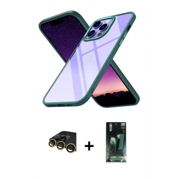 MARSİLYAN™- iPhone 14 Pro Max Kılıf Nova Işık Serisi - Şeffaf 360 Full Body Arka Koruyucu + Raze Metal Kamera Lens - GD