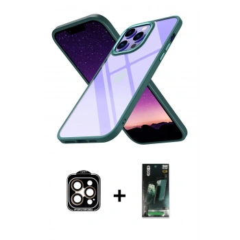 MARSİLYAN™- iPhone 14 Pro Max Kılıf Nova Işık Serisi - Şeffaf 360 Full Body Arka Koruyucu + PVD Metal Kamera Lens - TU