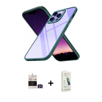 MARSİLYAN™- iPhone 14 Pro Max Kılıf Nova Işık Serisi - Şeffaf Pasifik Cam Ekran Koruyucu + Bilvis Titan Kamera Lens - GS