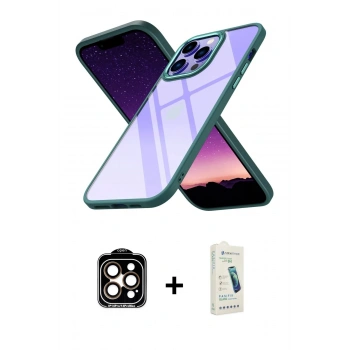 MARSİLYAN™- iPhone 14 Pro Max Kılıf Nova Işık Serisi - Şeffaf Pasifik Cam Ekran Koruyucu + PVD Metal Kamera Lens - TU