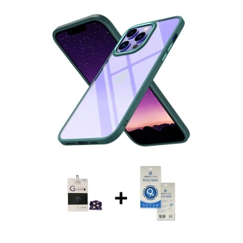 MARSİLYAN™- iPhone 14 Pro Max Kılıf Nova Işık Serisi - Şeffaf Royal Nano Ekran Koruyucu + Bilvis Titan Kamera Lens - GD