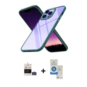 MARSİLYAN™- iPhone 14 Pro Max Kılıf Nova Işık Serisi - Şeffaf Royal Nano Ekran Koruyucu + Bilvis Titan Kamera Lens - GS